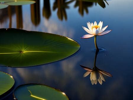 A White Flower Floating On Top Of A Body Of Water Image Design ID