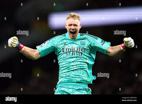 Arsenal Goalkeeper Aaron Ramsdale Celebrates Their Sides Second Goal Of The Game Scored By