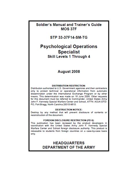 Restricted Us Army Psychological Operations Specialist Training Guide