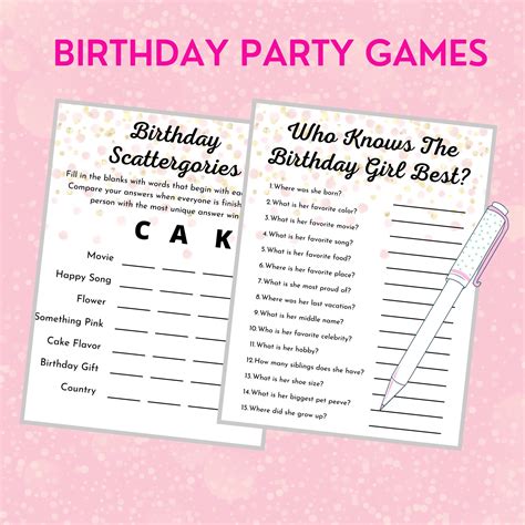 10 Printable Birthday Games For Her Bundle Adult Birthday Games 20th