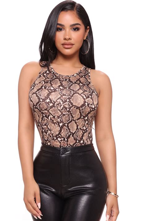 Amaya Printed Bodysuit Taupe Combo Fashion Nova Bodysuits