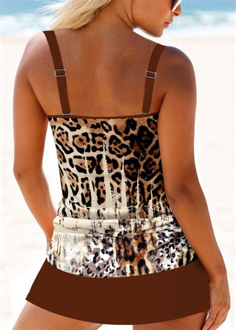 Mid Waisted Leopard Circular Ring Tankini Set Rosewe Usd