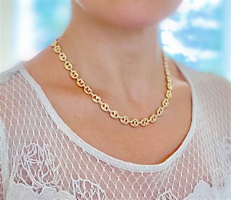 Puffed Mariner Link Chain Necklace Gold Puff Chain Gold Etsy UK