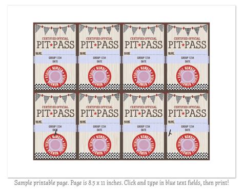 Derby Pit Passes Instant Download Printable Blue And Red Etsy