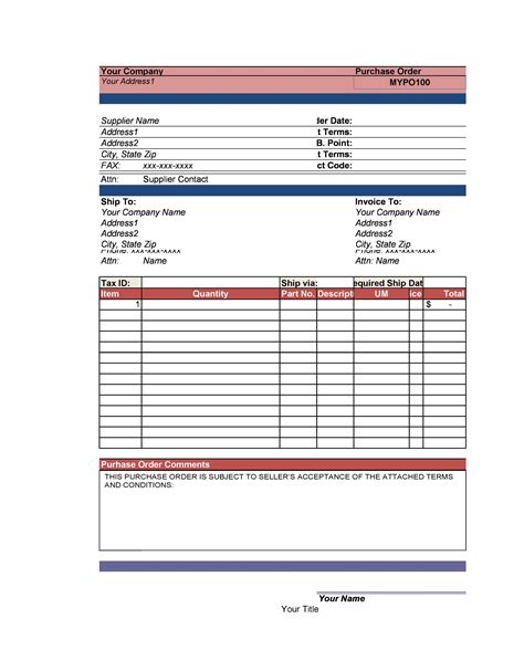 Free Purchase Order Templates Excel Doc Templatearchive