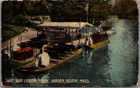 S Boston Massachusetts Postcard Swan Boat Landing Public Garden