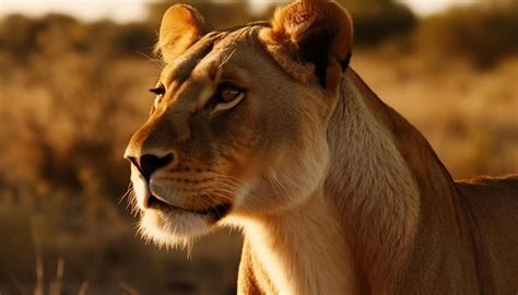 Majestic Lioness Walking In The Savannah Alertness In Her Eyes