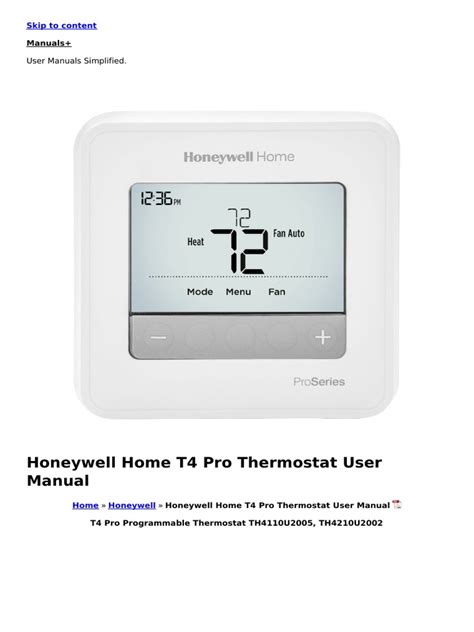 Honeywell Home T4 Pro Thermostat Manual Pdf Thermostat