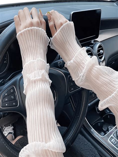 1 Pair Women Anti Uv Arm Sleeves Summer Driving Gloves With Mesh Design To Protect Arms From Uv