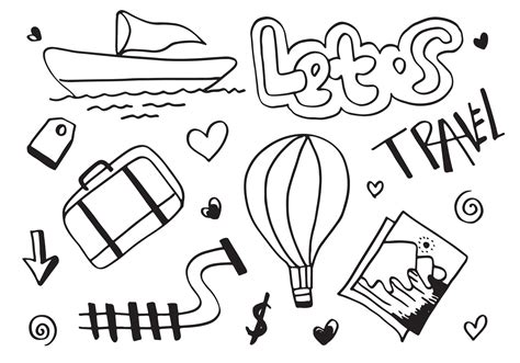 Set Of Hand Drawn Travel Doodle Vector Illustration Doodle Art World