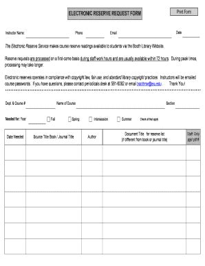 Fillable Online Library Eiu Electronic Reserve Request Form Booth