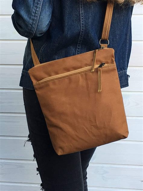 Mustard Waxed Canvas Cross Body Bag Vegan Purse Aris Bags