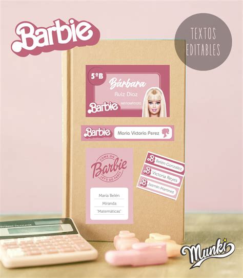 Kit Imprimible Etiquetas Escolares De Barbie Rosa Pdf Texto Editable