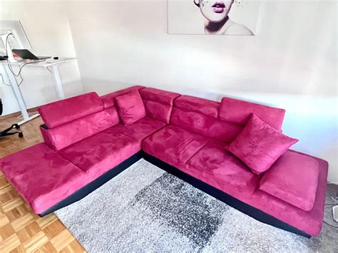 Design Ecksofa Microfaser Wie Neu Rot Schwarz Kaufen Auf Ricardo