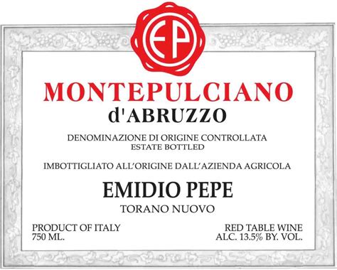 Emidio Pepe Montepulciano D Abruzzo Wine