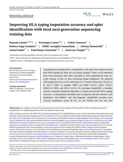 PDF Improving HLA Typing Imputation Accuracy And Eplet Identification