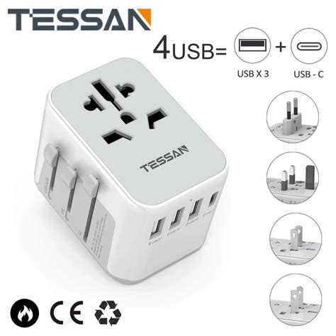 TESSAN Worldwide Universal Travel Adapter 3 USB Port And 1 Type C And 1