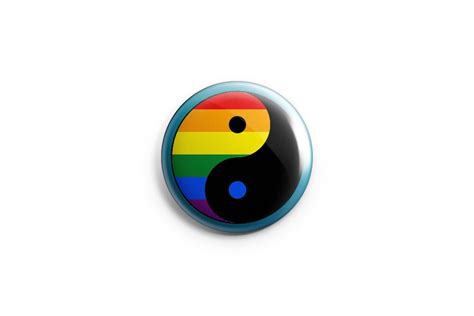 Gay Lesbian Yin Yang Symbol Button Or Magnet Rainbow