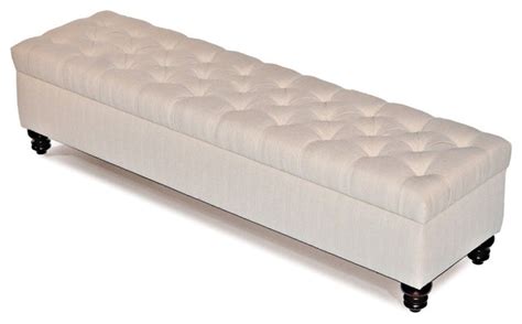 Chesterfield Button Tufted Storage Bench Ottoman Bed Chest In Natural