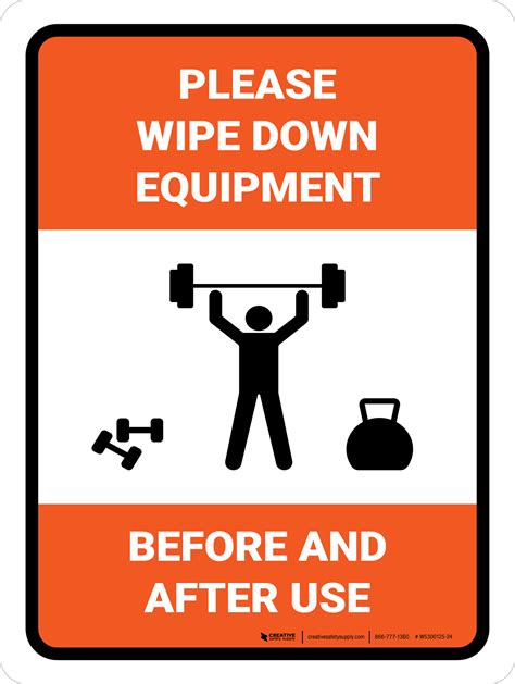 Please Wipe Down Equipment Before And After Use Portrait Wall Sign