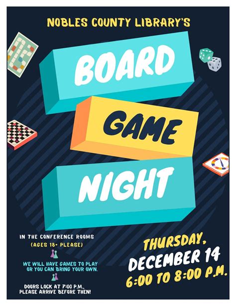 The Nobles County Library Presents Board Game Night Plum Creek