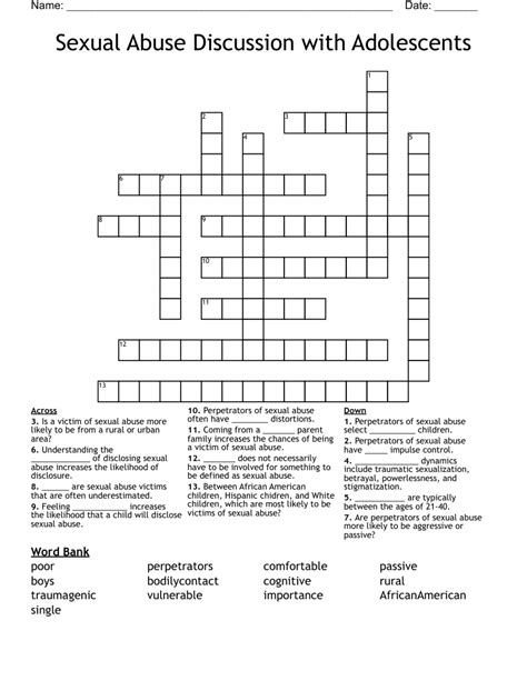 Sexual Abuse Discussion With Adolescents Crossword Wordmint