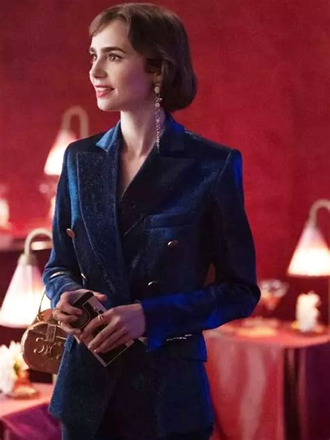 Lily Collins Emily In Paris Blue Velvet Blazer