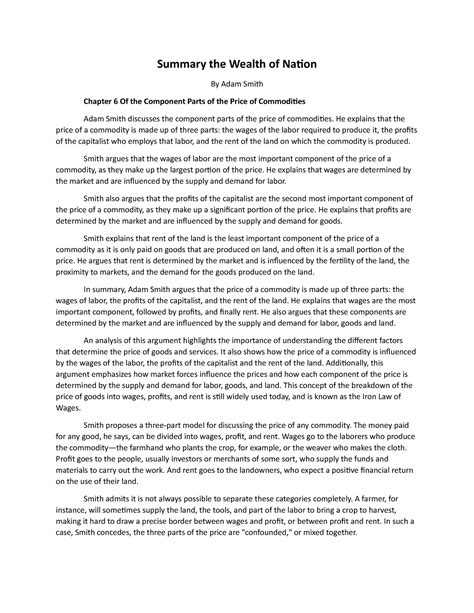 The Wealth of Nations chapter 6 summary - Summary the Wealth of Nation