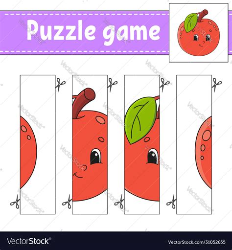 Puzzle Game For Kids Fruit Apple Cutting Practice Vector Image