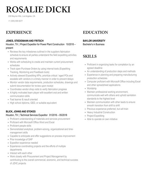 Expeditor Resume Samples Velvet Jobs