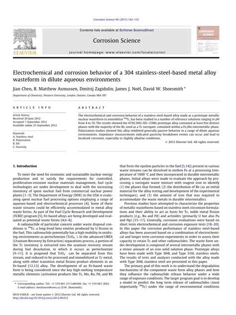 Pdf Electrochemical And Corrosion Behavior Of A 304 … And Corrosion