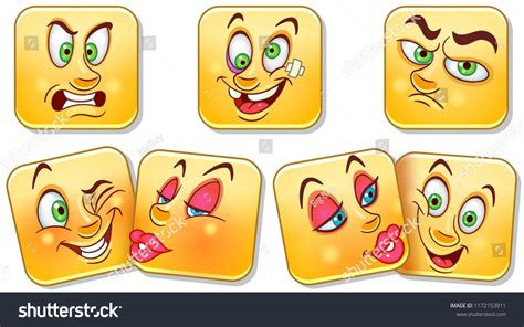 Cartoon Faces Collection Emoticons Emoji Design Stock Vector (Royalty ...