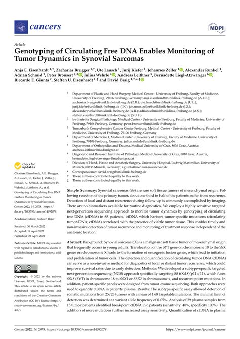 Pdf Genotyping Of Circulating Free Dna Enables Monitoring Of Tumor