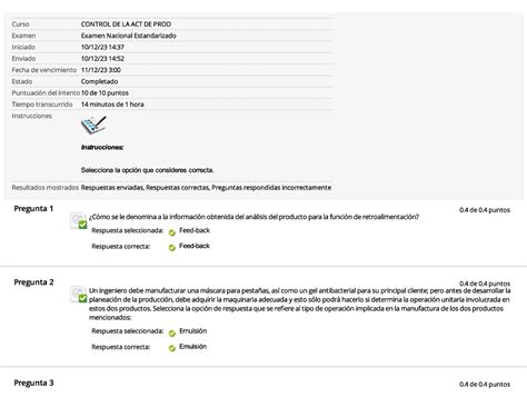 Act Examen Nal Estandarizado Control De La Act De Prod Control