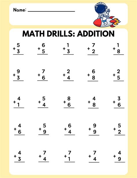 Math Drill Addition Worksheet 2 Etsy