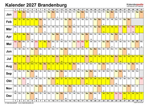 Kalender 2027 Brandenburg Ferien Feiertage PDF Vorlagen