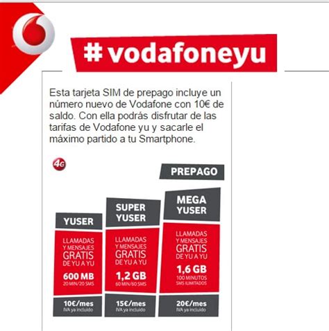 Vodafone Mejorar Su Tarifa Yu User En Prepago Por De Mb A Mb