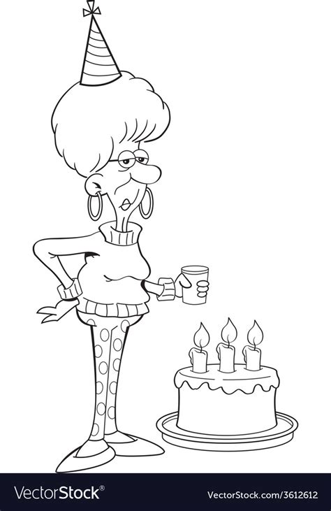 Cartoon senior citizen lady with a birthday cake Vector Image