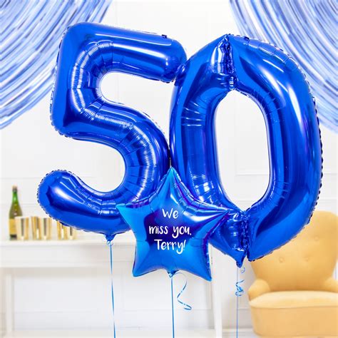 Personalised Inflated Balloon Bouquet 50th Birthday Blue Party Pieces