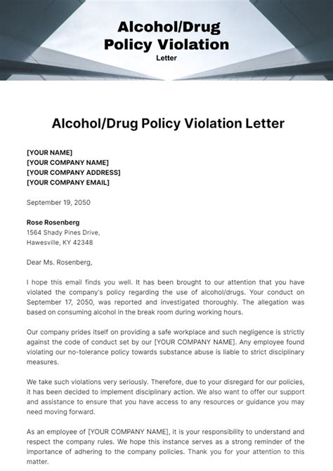 Free Alcohol Drug Policy Violation Letter Template Edit Online