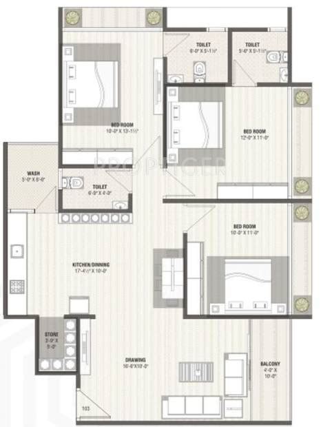 1539 Sq Ft 3 Bhk Floor Plan Image Soham Group Dev Pride Available For