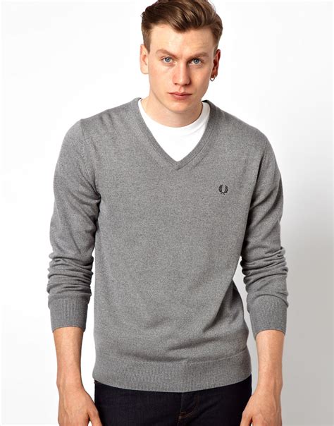 Lyst - Fred Perry Classic V Neck Jumper in Gray for Men