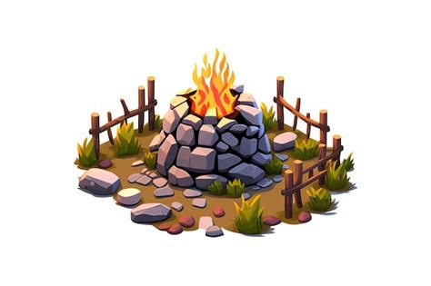 Premium Vector Bonfire Fenced With Stones Cartoon Vector Illustration