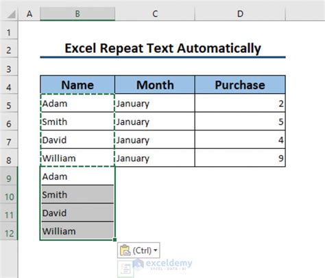 Repeat Text In Excel Automatically 5 Easiest Ways Exceldemy