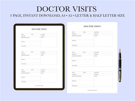 Doctor Visits Log Template Medical Appointment Minimalist Health Planner Health Record List