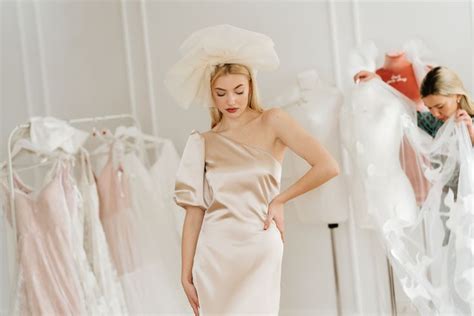 Nude Satin Wedding Dress One SDhoulder Evening Dress With Train Satin Gown In Nude