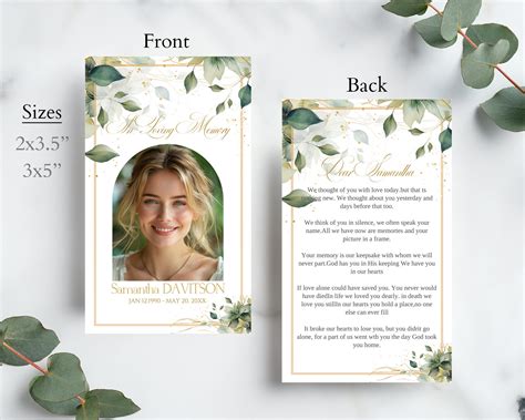 Editable Funeral Prayer Card Printable Memorial Prayer Card Template