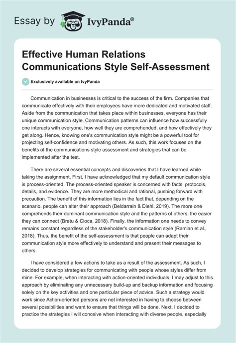 Effective Human Relations Communications Style Self Assessment