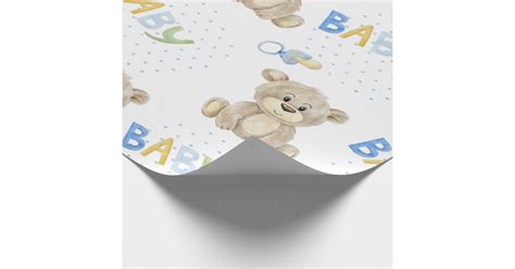 Blue Baby Boy Teddy Bear Watercolor Baby Shower Wrapping Paper Zazzle