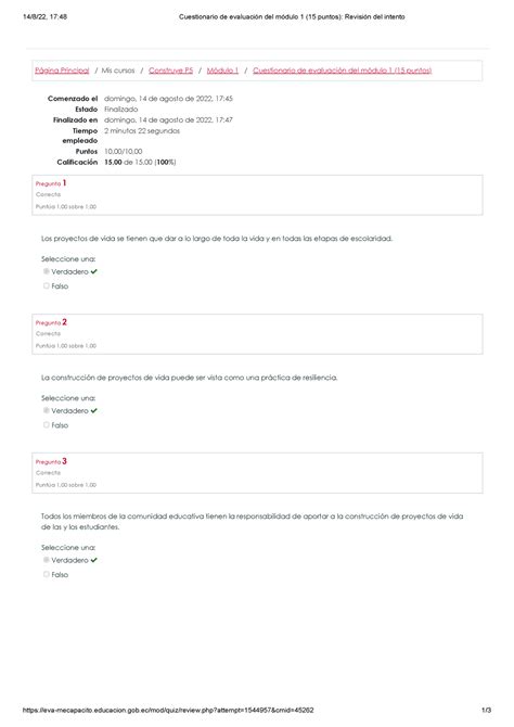 Cuestionario De Evaluaci N Del M Dulo Puntos Revisi N Del